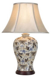 Downton Interiors Ivory Blue Butterfly Oriental Chinese Ceramic Porcelain Table Lamp - thumbnail 1