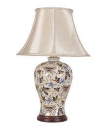 Downton Interiors Ivory Blue Butterfly Oriental Chinese Ceramic Porcelain Table Lamp - thumbnail 2