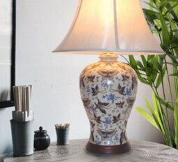 Downton Interiors Ivory Blue Butterfly Oriental Chinese Ceramic Porcelain Table Lamp - thumbnail 3