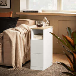 Sobuy Fbt149-Nw, Slim Bedside Table Bedside Cabinet Narrow Side Table Nightstand With 2 Drawers And Shelf,w33.5Xd20Xh60 - thumbnail 2