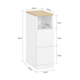 Sobuy Fbt149-Nw, Slim Bedside Table Bedside Cabinet Narrow Side Table Nightstand With 2 Drawers And Shelf,w33.5Xd20Xh60 - thumbnail 3