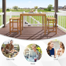 Costway Outdoor Bar Table Acacia Wood Bar Table-Teak - thumbnail 8
