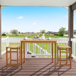 Costway Outdoor Bar Table Acacia Wood Bar Table-Teak - thumbnail 6