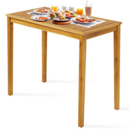 Costway Outdoor Bar Table Acacia Wood Bar Table-Teak