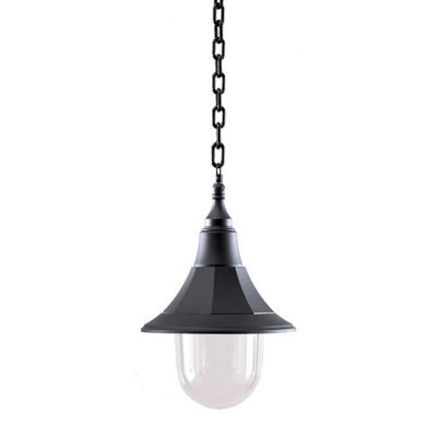 Stylish Outdoor Ip44 Chain Lantern With E27 Led Bulb - Black Polycarbonate Design