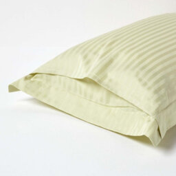 Homescapes Sage Green Egyptian Cotton Satin Stripe Oxford Pillowcase 330 Tc - thumbnail 3