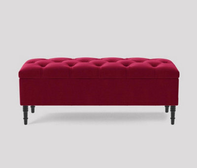 120Cm Swiss Chesterfield Ottoman Storage Bench- Plush Velvet Shoe Bench - Claret Red Upholstery Footstool With Storage - image 1