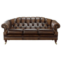 Chesterfield 3 Seater Antique Autumn Tan Leather Sofa Settee Custom Made In Victoria Style - thumbnail 1