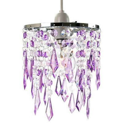 Happy Homewares Modern Waterfall Design Pendant Shade With Clear/purple Acrylic Drops And Beads - image 1