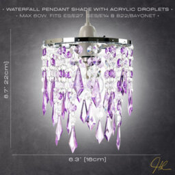 Happy Homewares Modern Waterfall Design Pendant Shade With Clear/purple Acrylic Drops And Beads - thumbnail 5