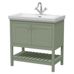 Dezine Colorado 800mm Fern Green 3 Tap Hole Floorstanding Vanity Unit - thumbnail 1