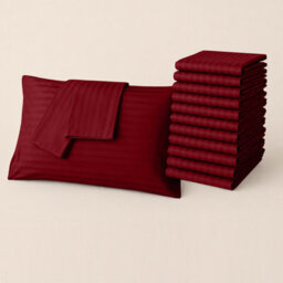 Moonlight Bedding Pillow Cover 6 Pair- Satin Stripe Pattern Microfiber Pillowcases Envelope Closure Bed Pillow Cover (Burgundy)