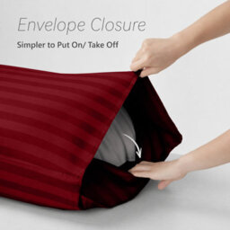 Moonlight Bedding Pillow Cover 6 Pair- Satin Stripe Pattern Microfiber Pillowcases Envelope Closure Bed Pillow Cover (Burgundy) - thumbnail 4