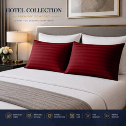 Moonlight Bedding Pillow Cover 6 Pair- Satin Stripe Pattern Microfiber Pillowcases Envelope Closure Bed Pillow Cover (Burgundy) - thumbnail 2