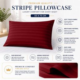 Moonlight Bedding Pillow Cover 6 Pair- Satin Stripe Pattern Microfiber Pillowcases Envelope Closure Bed Pillow Cover (Burgundy) - thumbnail 3