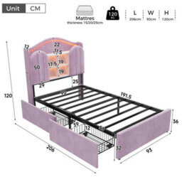 Matteo 3Ft Single House Kids Bed Frame, Velvet, Led Storage Headboard & Usb - thumbnail 7