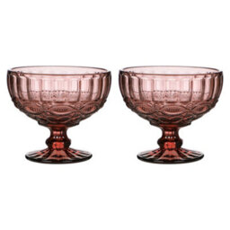 Dibor Set Of 2 Vintage Pink Glass Trifle Bowl Christmas Dessert Bowls H10 X Dia12Cm - thumbnail 2