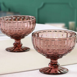 Dibor Set Of 2 Vintage Pink Glass Trifle Bowl Christmas Dessert Bowls H10 X Dia12Cm