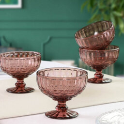 Dibor Set Of 2 Vintage Pink Glass Trifle Bowl Christmas Dessert Bowls H10 X Dia12Cm - thumbnail 3