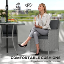 Outsunny Luxury Rattan Garden Dining Set W/ Parasol, Cushions, Light Grey - thumbnail 5