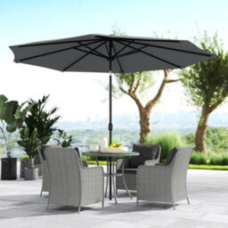 Outsunny Luxury Rattan Garden Dining Set W/ Parasol, Cushions, Light Grey - thumbnail 7