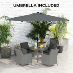 Outsunny Luxury Rattan Garden Dining Set W/ Parasol, Cushions, Light Grey - thumbnail 6