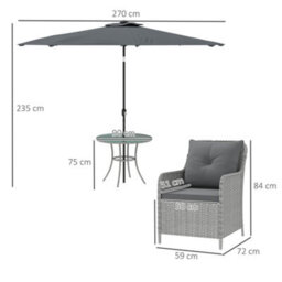 Outsunny Luxury Rattan Garden Dining Set W/ Parasol, Cushions, Light Grey - thumbnail 3