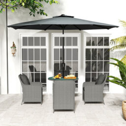 Outsunny Luxury Rattan Garden Dining Set W/ Parasol, Cushions, Light Grey - thumbnail 9
