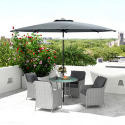 Outsunny Luxury Rattan Garden Dining Set W/ Parasol, Cushions, Light Grey - thumbnail 8