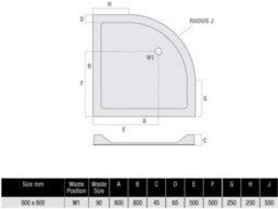 Affine Modern Quadrant Shower Tray 800 X 800mm Low Profile Slimline Lightweight White - thumbnail 2