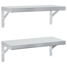 Berkfield Wall Shelves 2 Pcs 50X23.5 Cm Silver Stainless Steel - thumbnail 2