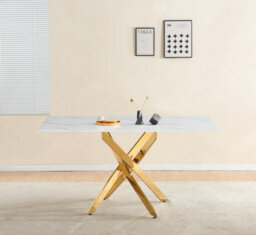 Furnizone UK Auric 6-Seater White Marble-Effect Glass Dining Table And 6 Glitz White Faux Leather Chairs - thumbnail 3