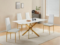 Furnizone UK Auric 6-Seater White Marble-Effect Glass Dining Table And 6 Glitz White Faux Leather Chairs - thumbnail 1
