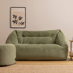 Icon Cecilia Corduroy Two Seater Sofa Bean Bag And Round Footstool, Sage Green