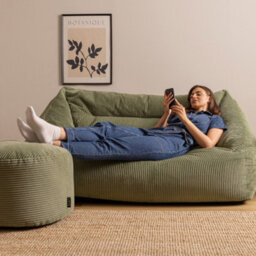 Icon Cecilia Jumbo Cord Sofa Bean Bag And Round Footstool, Sage Green - thumbnail 2