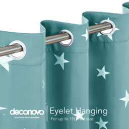 Deconovo Thermal Blackout Eyelet Curtains, Silver Star Foil Printed Room Darkening Curtains, W46 X L84 Inch, Sky Blue, 2 Panels - thumbnail 7