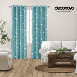 Deconovo Thermal Blackout Eyelet Curtains, Silver Star Foil Printed Room Darkening Curtains, W46 X L84 Inch, Sky Blue, 2 Panels - thumbnail 4