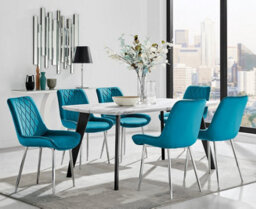 Furniturebox Andria Black Leg Marble Effect Dining Table And  6 Blue Pesaro Silver Leg Chairs - thumbnail 1