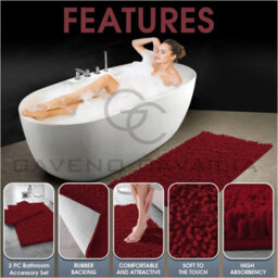 Gc Gaveno Cavailia Infinity Loop 2 Piece Bath Mat Set Deep Red Super Absorbent Non Slip Shower Mat - thumbnail 2