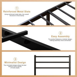 Single Bed Frame 3Ft Metal With Headboard Footboard Black - thumbnail 4