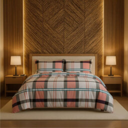 Duvet Cover And Pillowcase Set Tartan Check Design Polycotton Bed Linen Pink