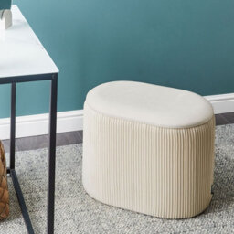 Wyld And Coco Velvet Pouffe With Hidden Storage - Light Beige, Oval, Pleated Velvet Finish, W55 X D35 X H41Cm - thumbnail 2