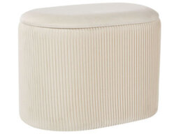 Wyld And Coco Velvet Pouffe With Hidden Storage - Light Beige, Oval, Pleated Velvet Finish, W55 X D35 X H41Cm - thumbnail 1