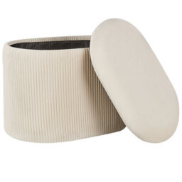 Wyld And Coco Velvet Pouffe With Hidden Storage - Light Beige, Oval, Pleated Velvet Finish, W55 X D35 X H41Cm - thumbnail 4