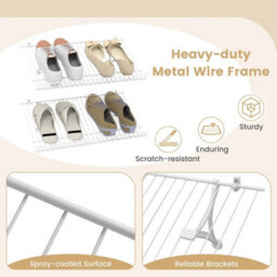 Closet Shelves Wall Mounted Set Of 2 Metal Wire Shoe Racks-White - thumbnail 5