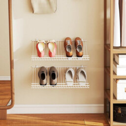 Closet Shelves Wall Mounted Set Of 2 Metal Wire Shoe Racks-White - thumbnail 4