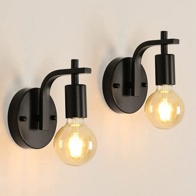 Pheashine Black Vintage Industrial Wall Light 2-Pack E27 Retro Metal Sconce - image 1