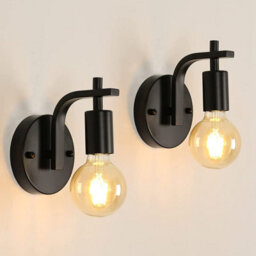 Pheashine Black Vintage Industrial Wall Light 2-Pack E27 Retro Metal Sconce