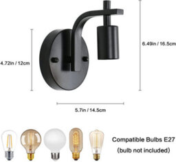 Pheashine Black Vintage Industrial Wall Light 2-Pack E27 Retro Metal Sconce - thumbnail 5