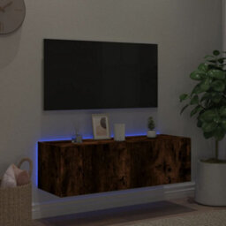 Walplus Tv Wall Cabinet With Led Lights Smoked Oak 100X35X31 Cm - thumbnail 5